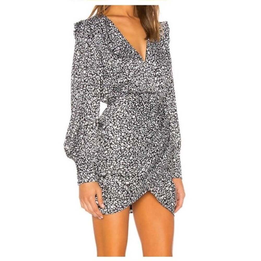 L'Academie Belted Joyce Dress in Abstract Black and White Cheetah Print Sz S